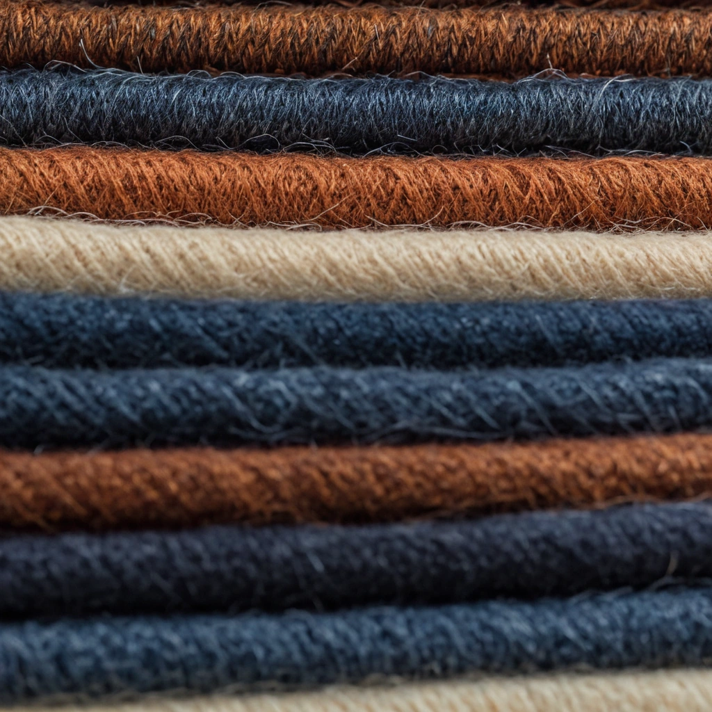 Macro view of warp and weft structure in a plain-weave wool textile with a partly woven edge